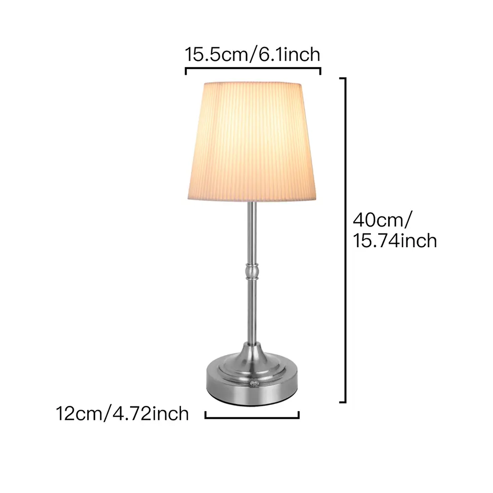 Cordless LED Metal Table Lamp USB Rechargeable 5200mAh Portable Fabric Shade Desk Lamp Touch Control Metal Base Small Table Lamp