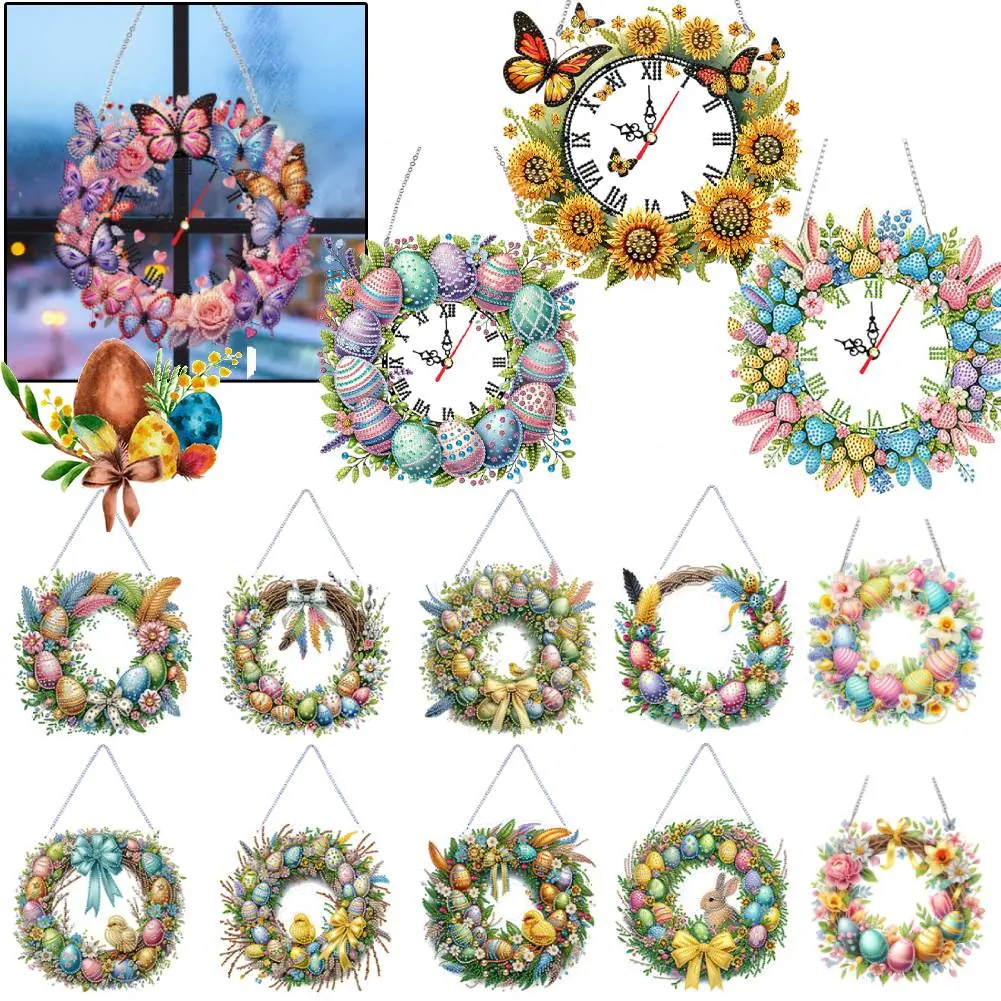 Acrylic Special Shape Easter Bunny 5D Diamond Painting Clock Art Craft Diamond Painting Hanging Ornaments Living Room Decoration