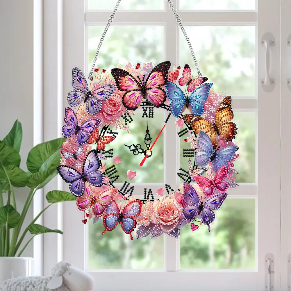 Acrylic Special Shape Easter Bunny 5D Diamond Painting Clock Art Craft Diamond Painting Hanging Ornaments Living Room Decoration