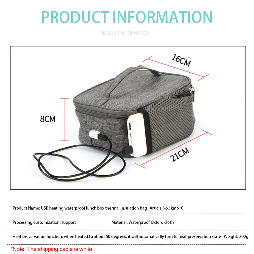 USB Heating Lunch Box Bag Electric Lunch Bag Oxford Cloth Electric Food Heater Waterproof Large Capacity for Travel Office