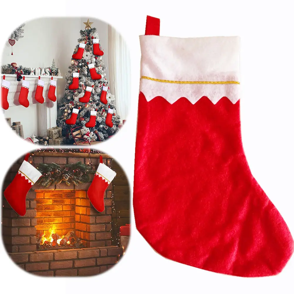 12Pcs Christmas Stockings with White Cuffs Hanging Xmas Candy Bag Non-Woven Hanging Socks Gift Bag for Holiday Party
