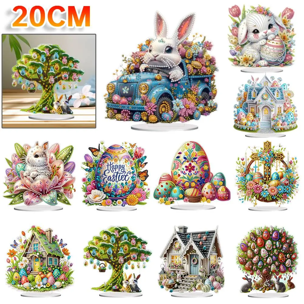 5D DIY Diamond Painting Easter Egg Tree Rhinestones Desktop Ornaments Art Tabletop Decoration Acrylic Special Shape for Beginner