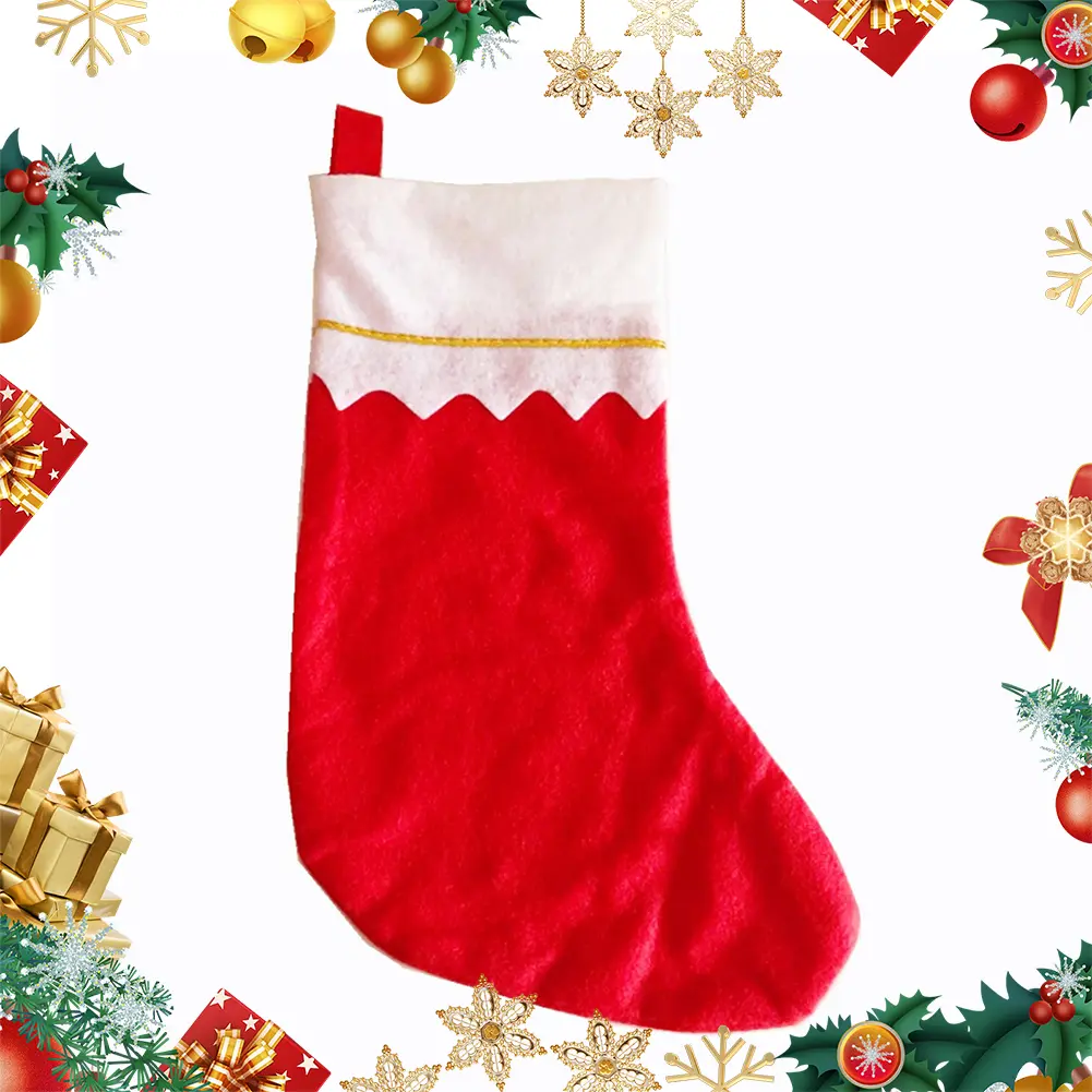 12Pcs Christmas Stockings with White Cuffs Hanging Xmas Candy Bag Non-Woven Hanging Socks Gift Bag for Holiday Party
