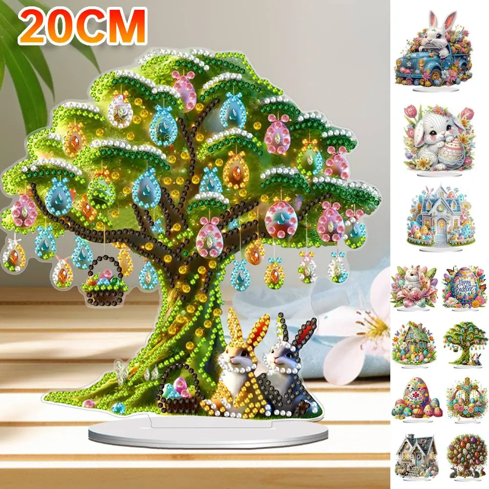 5D DIY Diamond Painting Easter Egg Tree Rhinestones Desktop Ornaments Art Tabletop Decoration Acrylic Special Shape for Beginner