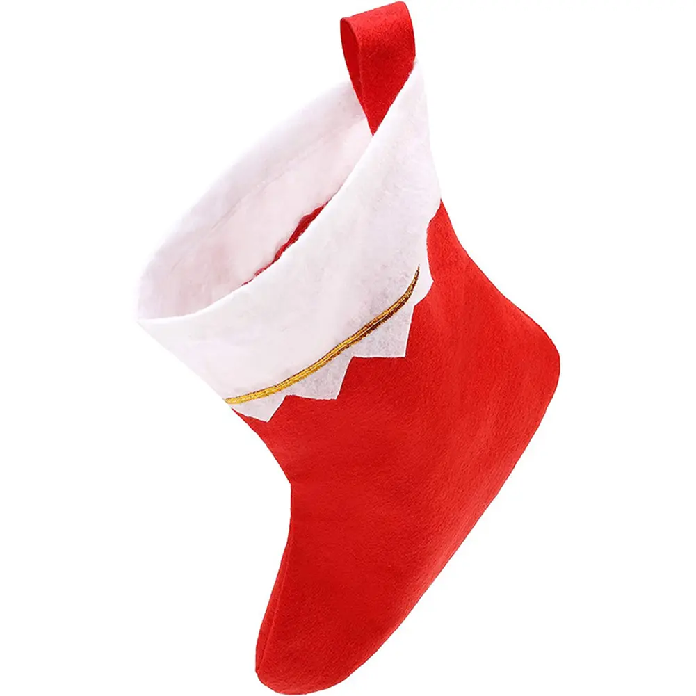 12Pcs Christmas Stockings with White Cuffs Hanging Xmas Candy Bag Non-Woven Hanging Socks Gift Bag for Holiday Party