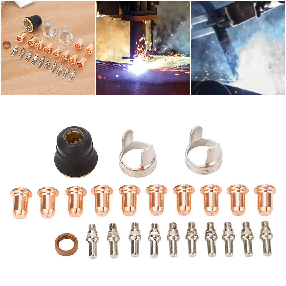 24 Pcs Plasma Cutter Nozzle Kit Plasma Cutter Consumables Torch Electrode Tip Nozzle Kit for YESWELDER CUT 55DS Pro and CUT 65DS