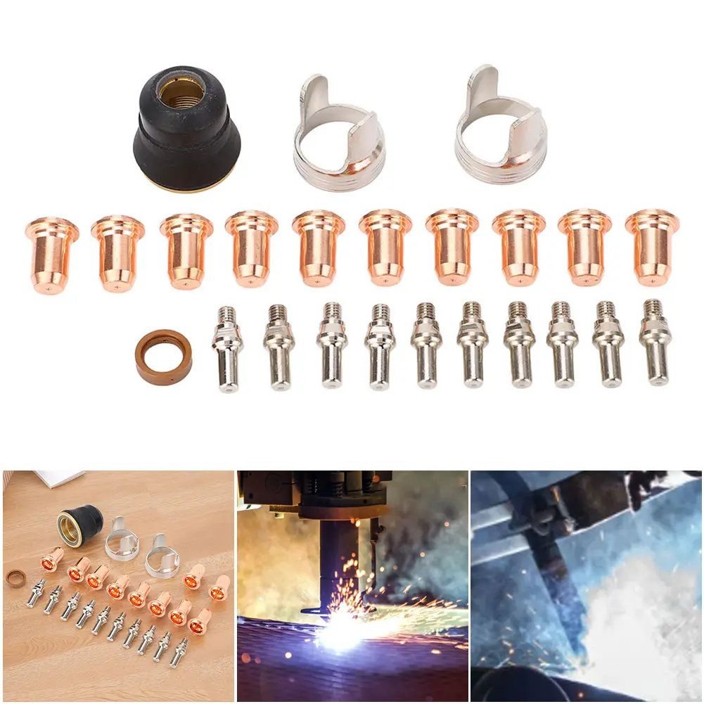24 Pcs Plasma Cutter Nozzle Kit Plasma Cutter Consumables Torch Electrode Tip Nozzle Kit for YESWELDER CUT 55DS Pro and CUT 65DS
