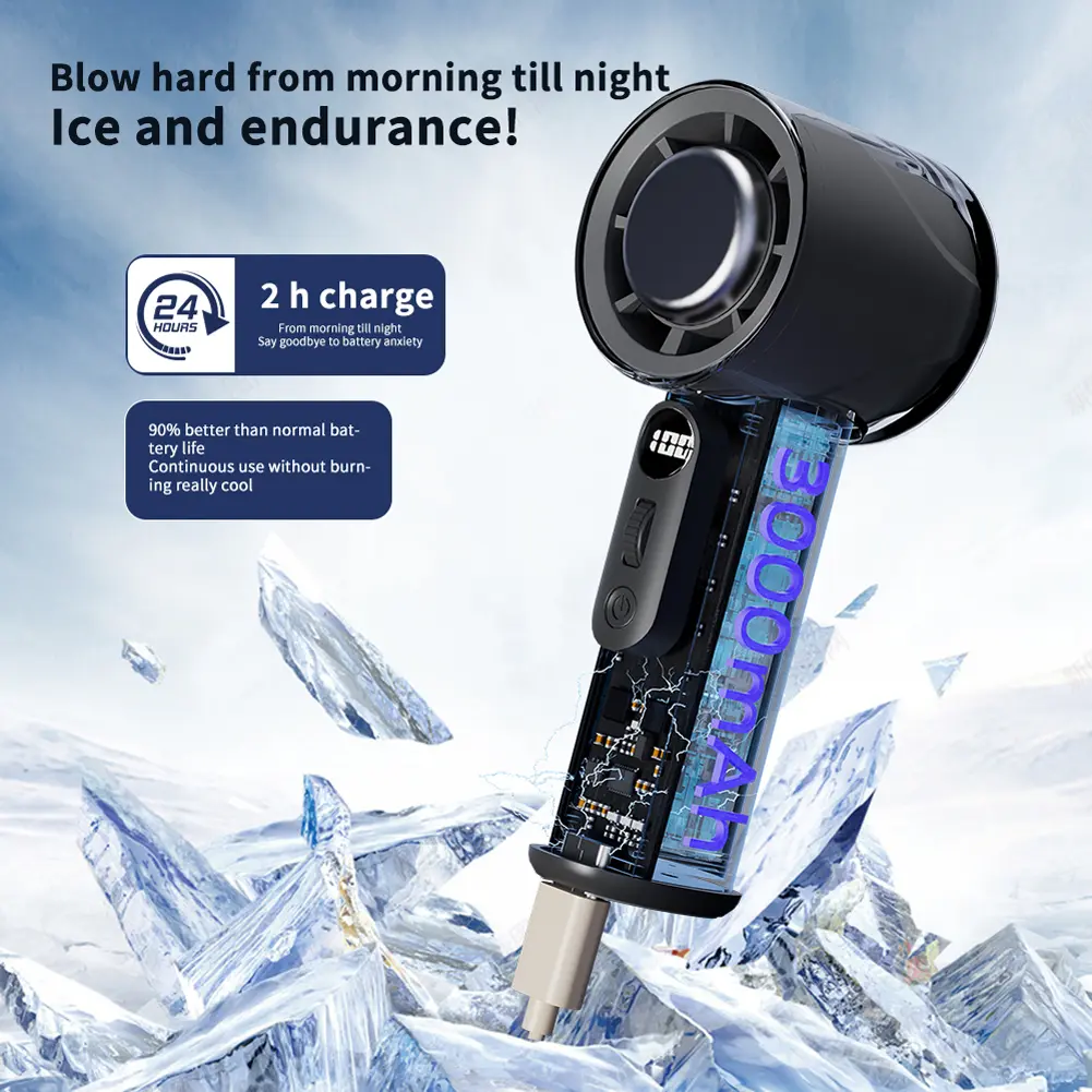 1-100 Speed Portable Handheld Fan with 3000mAh Battery LED Digital Display Rechargeable Personal Fan for Outdoor Camping Hiking