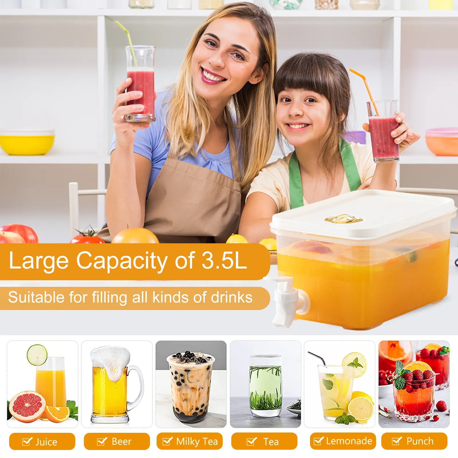3.5/5L Beverage Dispenser with Faucet Fridge Cold Water Jug Date Indicating Adjuster Large Capacity Leakproof Kitchen Supplies