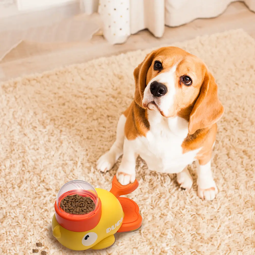 Yellow Duck Pet Automatic Feeder  Interactive Dog Food Dispenser Dog Snack Feeder Non Slip Puzzle Feeder Toy for Pet Intelligent