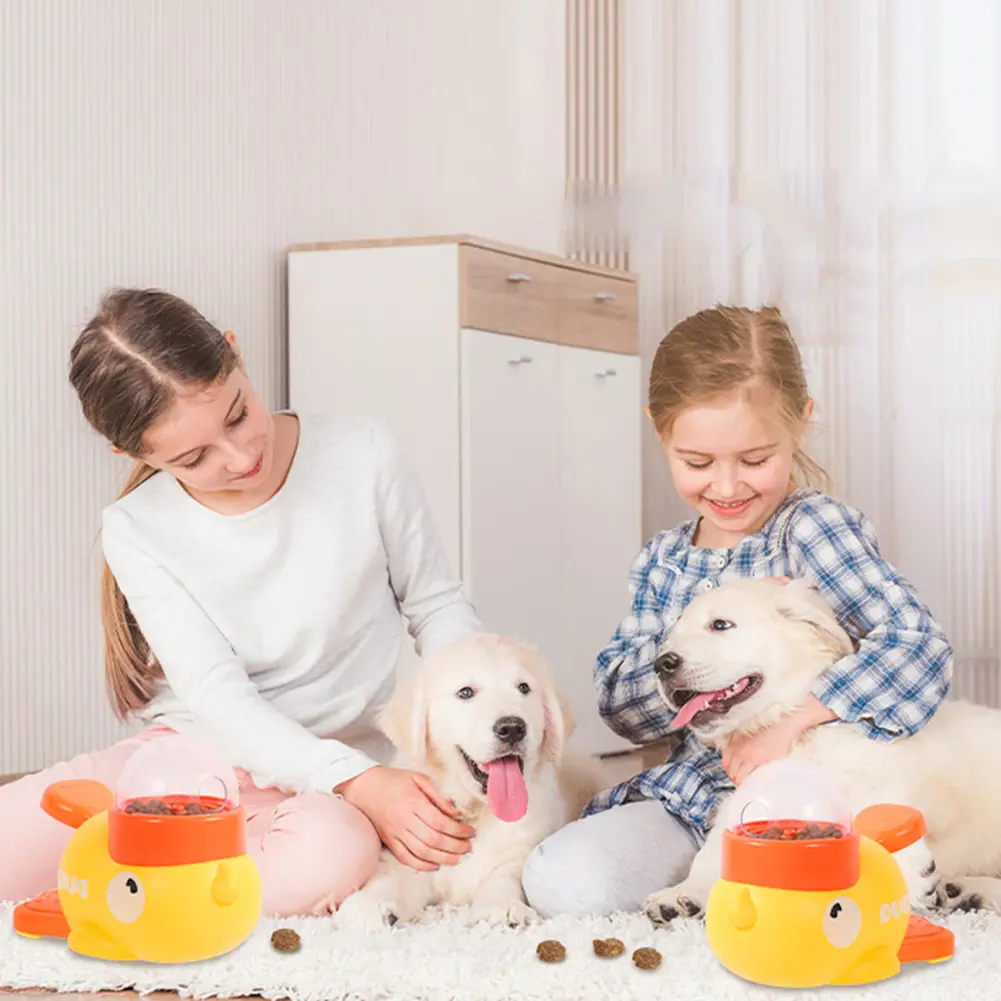Yellow Duck Pet Automatic Feeder  Interactive Dog Food Dispenser Dog Snack Feeder Non Slip Puzzle Feeder Toy for Pet Intelligent