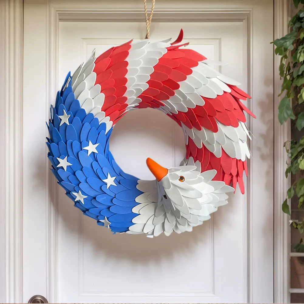 Independence Day Wreath 4th of July Door Wreath 17.5 Inch Artificial Flower Wreath Front Door Hanging Wreath for Wall Window
