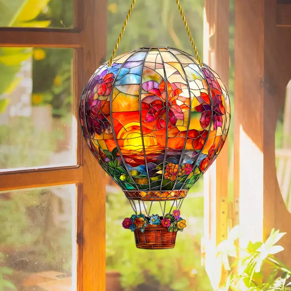2Pcs 2D Hot Air Balloon Window Suncatcher Acrylic Hangable Art Wall Hangable Colored Decor for Indoor Outdoor Garden Patio Decor