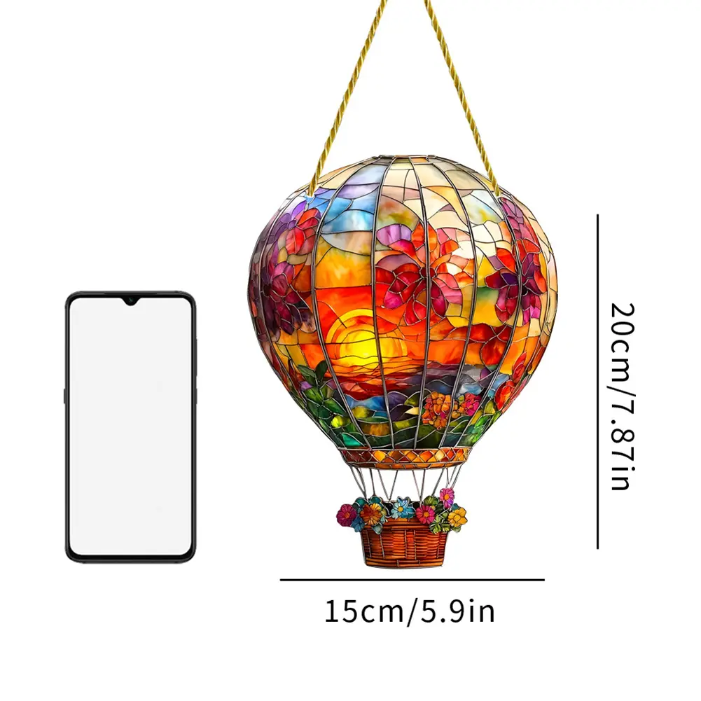 2Pcs 2D Hot Air Balloon Window Suncatcher Acrylic Hangable Art Wall Hangable Colored Decor for Indoor Outdoor Garden Patio Decor