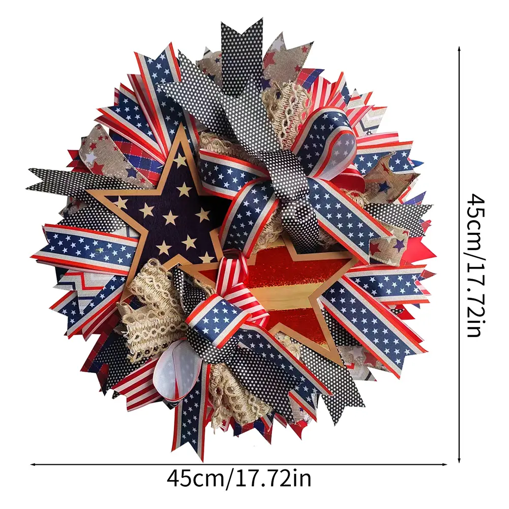 Independence Day Wreath 4th of July Door Wreath 17.5 Inch Artificial Flower Wreath Front Door Hanging Wreath for Wall Window