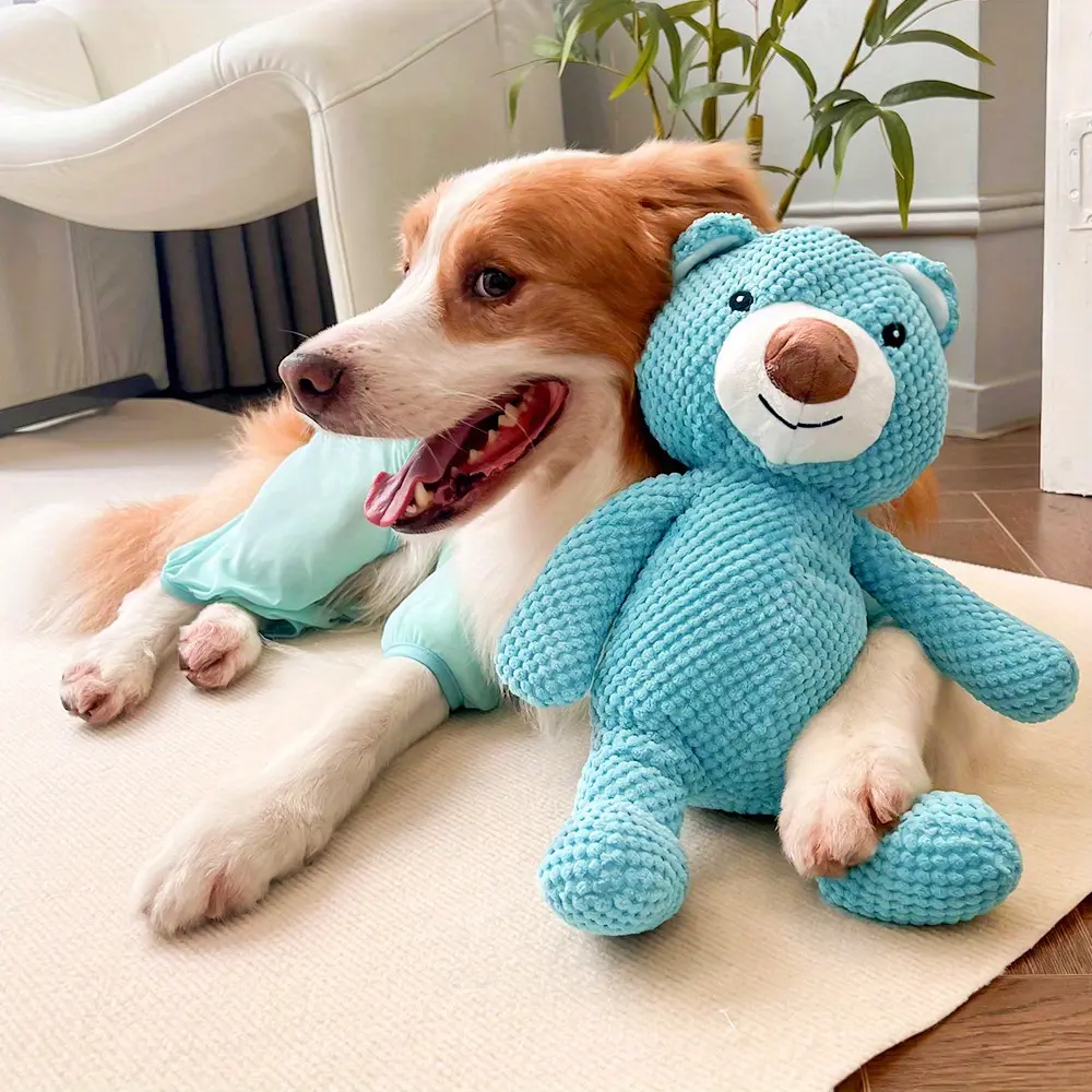 1pc Soft and Durable Cute Blue Bear Plush Toy for Dogs,Interactive Chewing,Squeaky Pet Companion,Cartoon Design