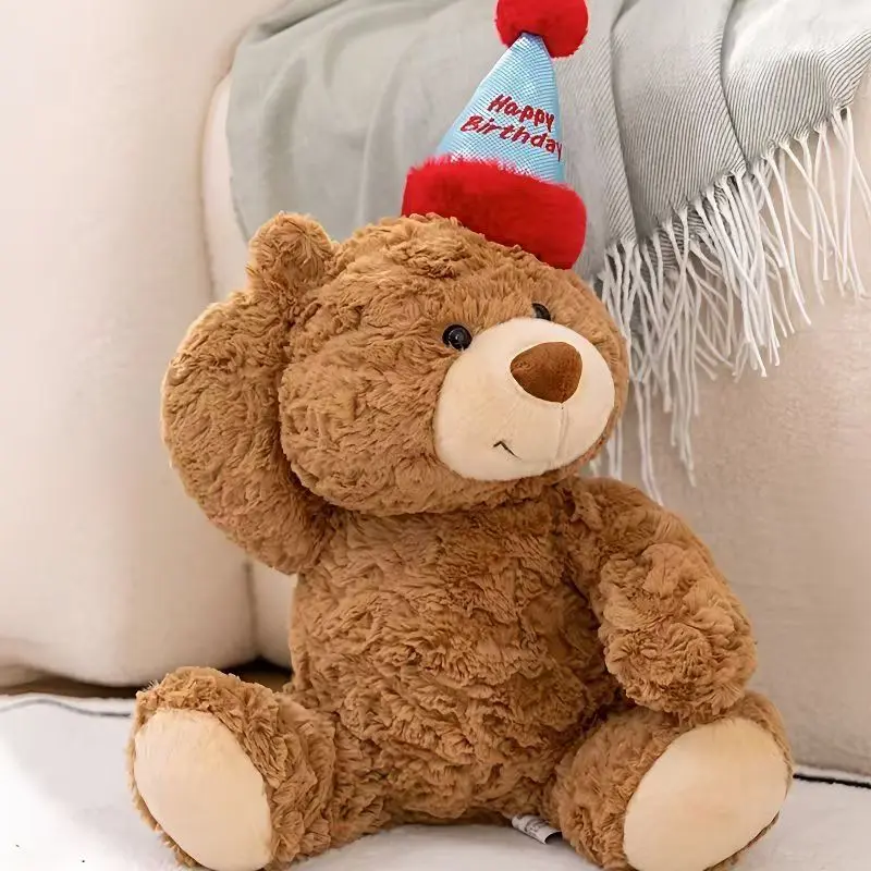 35cm Cute Birthday Hat Teddy Bear Stuffed Toy for Girlfriend Valentine's Day Gift for Kids Room Bedroom Decor Favor Birthday Gif