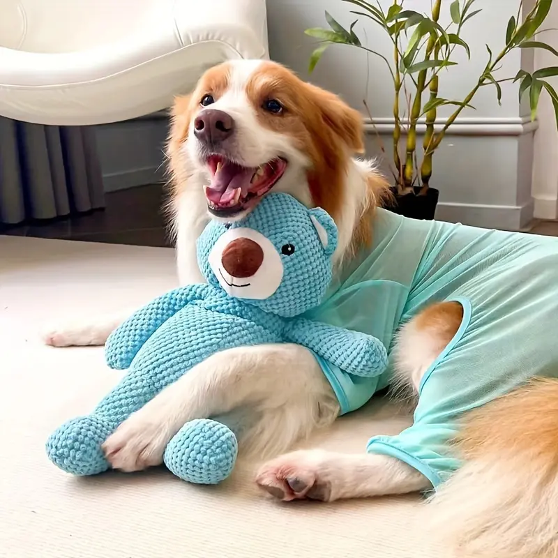 1pc Soft and Durable Cute Blue Bear Plush Toy for Dogs,Interactive Chewing,Squeaky Pet Companion,Cartoon Design