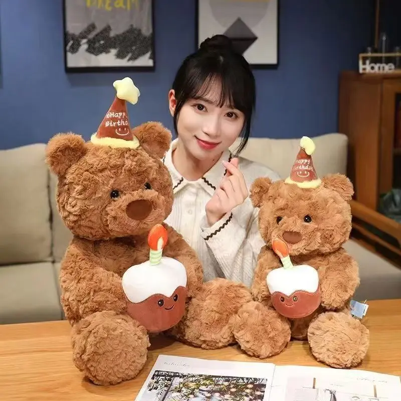 35cm Cute Birthday Hat Teddy Bear Stuffed Toy for Girlfriend Valentine's Day Gift for Kids Room Bedroom Decor Favor Birthday Gif