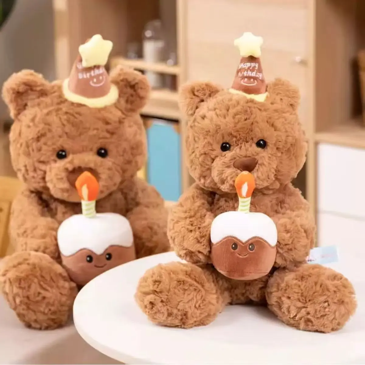 35cm Cute Birthday Hat Teddy Bear Stuffed Toy for Girlfriend Valentine's Day Gift for Kids Room Bedroom Decor Favor Birthday Gif