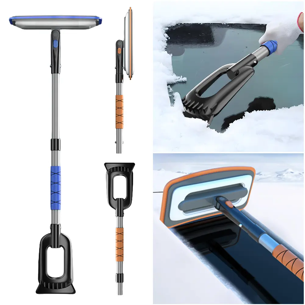 3-in-1 Car Snow Scraper Anti-Slip Retractable Snow Remover Front Windshield Ice Scraping Defrost Broom Car Accessories