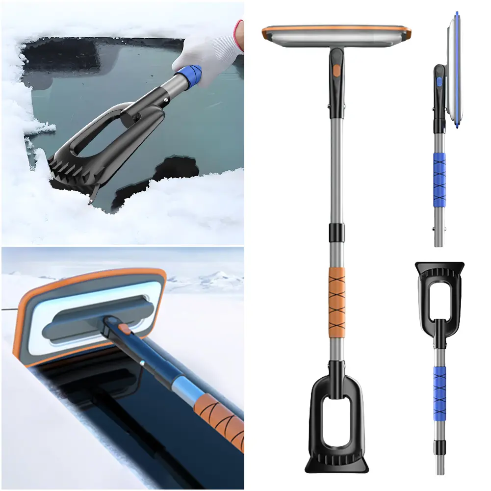 3-in-1 Car Snow Scraper Anti-Slip Retractable Snow Remover Front Windshield Ice Scraping Defrost Broom Car Accessories