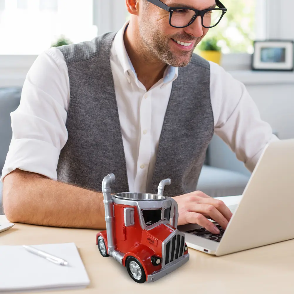 Semi-Truck Coffee Mugs Stainless Steel Handcrafted Truck Coffee Mug Creative Truck Coffee Cup Gifts for Coffee & Truck Lovers