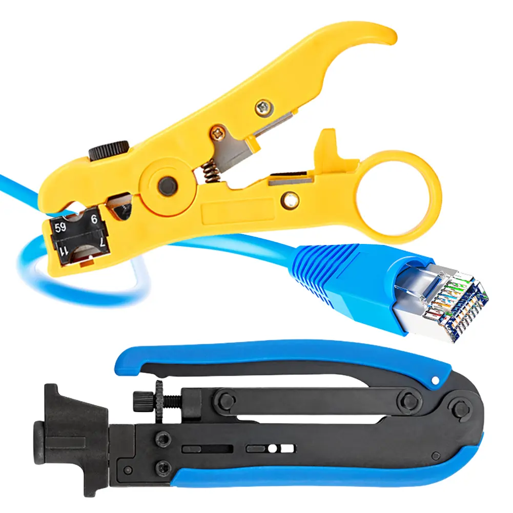 Coaxial Compression Tool Kit Wire Stripper Coaxial Cable Stripper Adjustable Coaxial Cable Crimper Suitable for RG6 RG59 RG11