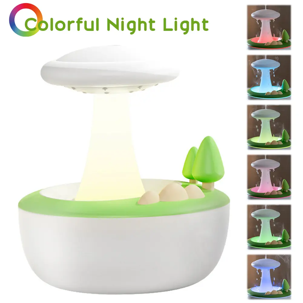 Rotating Mushroom Humidifier Aromatherapy Essential Oils Diffuser Water Drop Rain Cloud Humidifier Ideal Holiday Gifts for Home