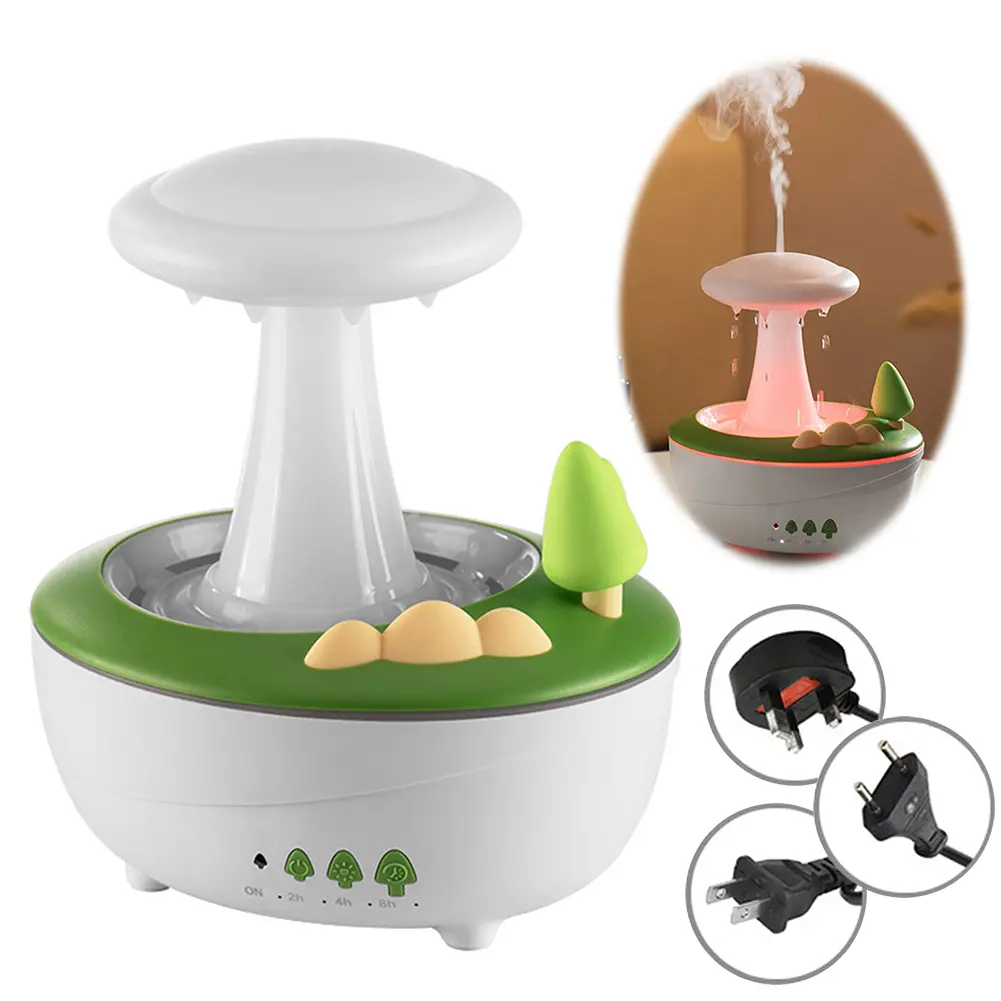 Rotating Mushroom Humidifier Aromatherapy Essential Oils Diffuser Water Drop Rain Cloud Humidifier Ideal Holiday Gifts for Home
