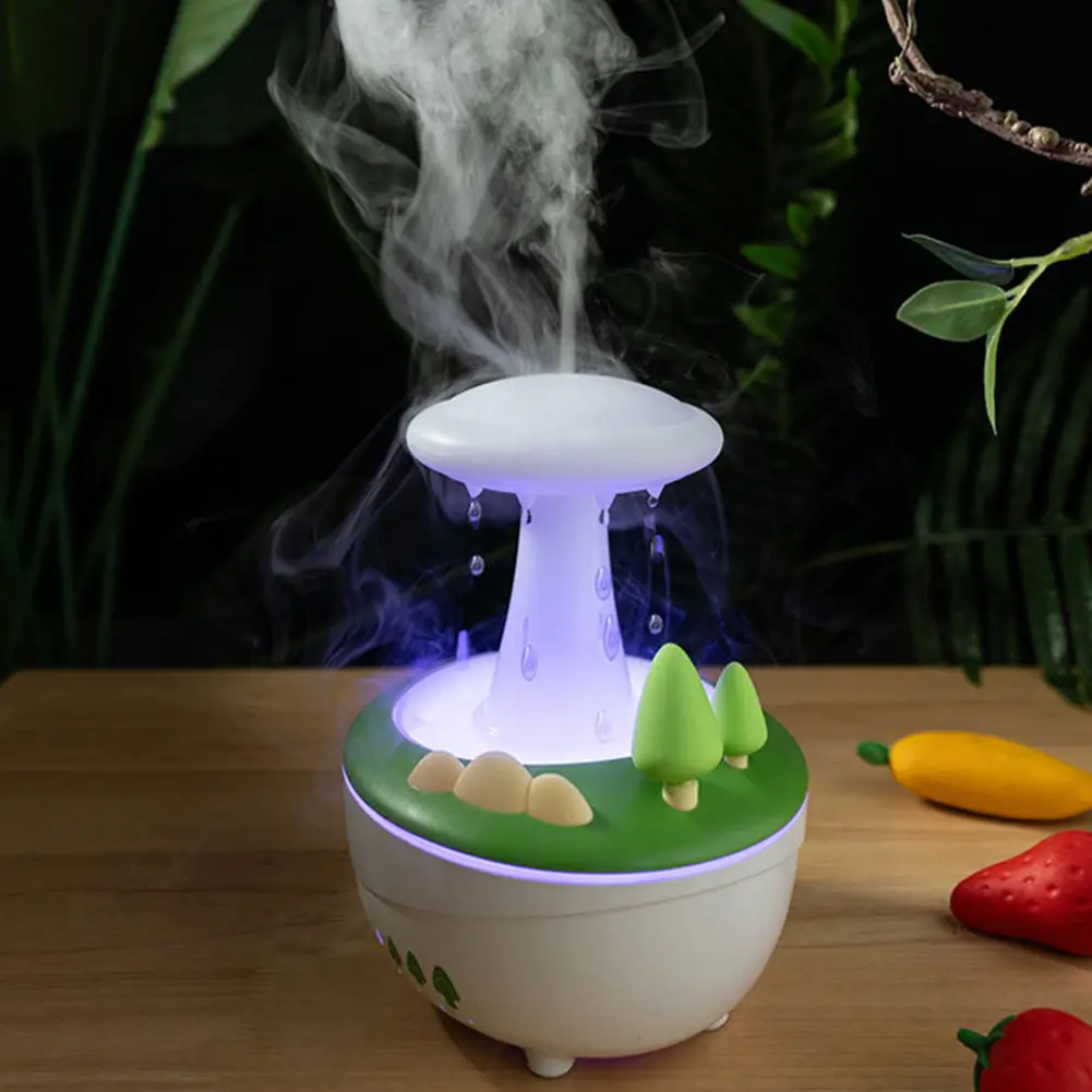 Rotating Mushroom Humidifier Aromatherapy Essential Oils Diffuser Water Drop Rain Cloud Humidifier Ideal Holiday Gifts for Home
