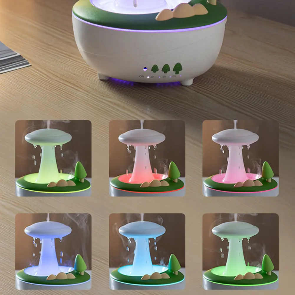 Rotating Mushroom Humidifier Aromatherapy Essential Oils Diffuser Water Drop Rain Cloud Humidifier Ideal Holiday Gifts for Home