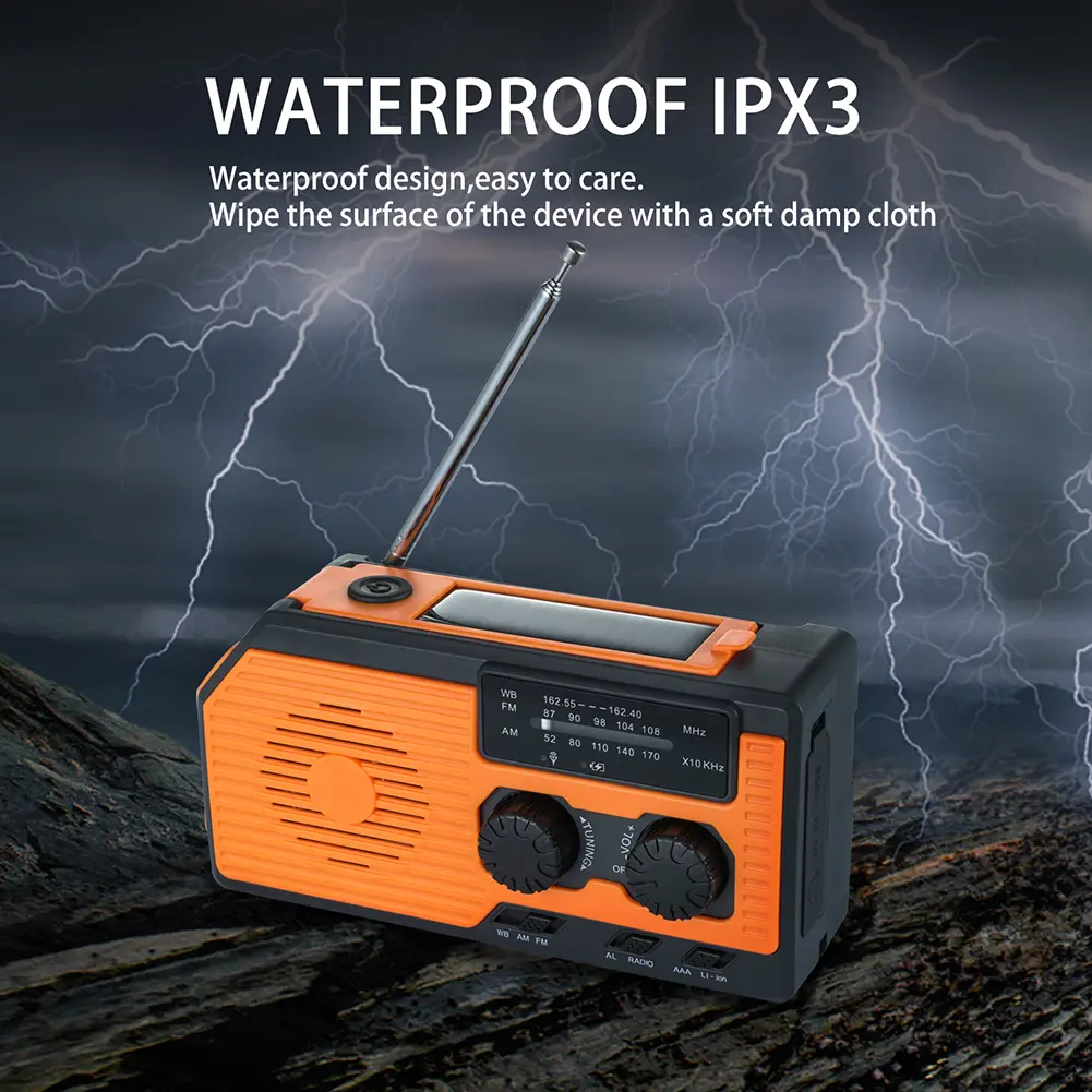 Portable Solar Power Hand Crank Radio AM/FM/WB NOAA Weather LED Flashlight Power Bank for Outdoor Camping Hiking Solar Radio