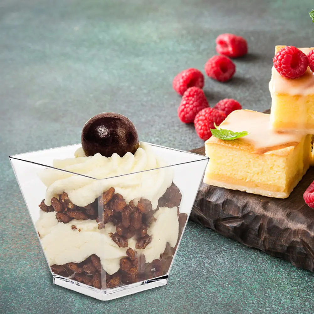 50pcs Parfait Tumbler Kitchen Decor Square Mini Dessert Cups Disposable Supplies Reusable Accessories for Jelly Mousse Ice Cream
