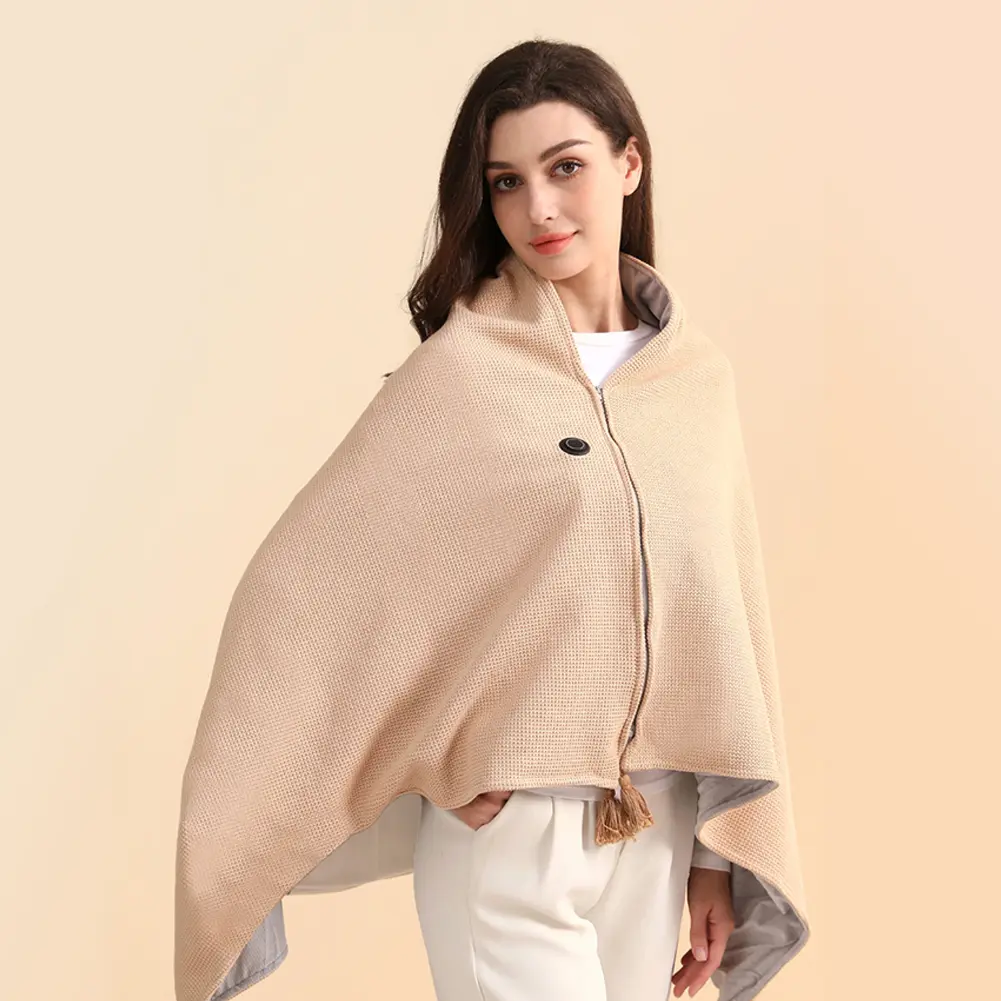 Wearable USB Electric Heated Blanket 3 Heating Levels USB Heated Blanket Shawl with 10000mAh Power Bank for Home Office