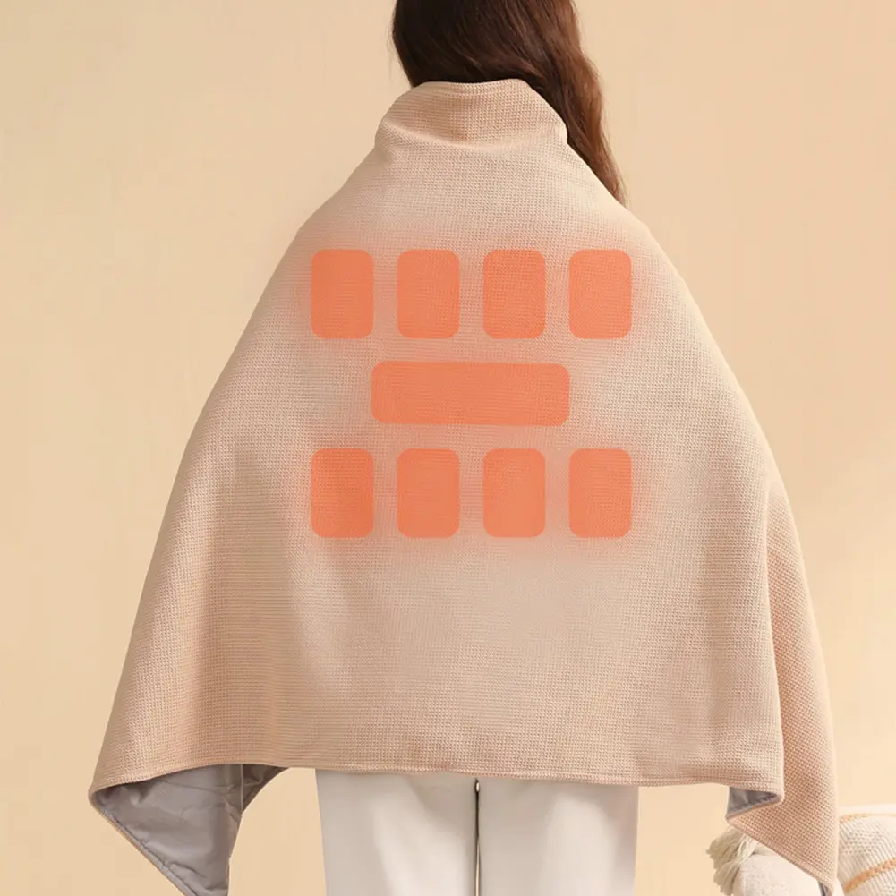 Wearable USB Electric Heated Blanket 3 Heating Levels USB Heated Blanket Shawl with 10000mAh Power Bank for Home Office
