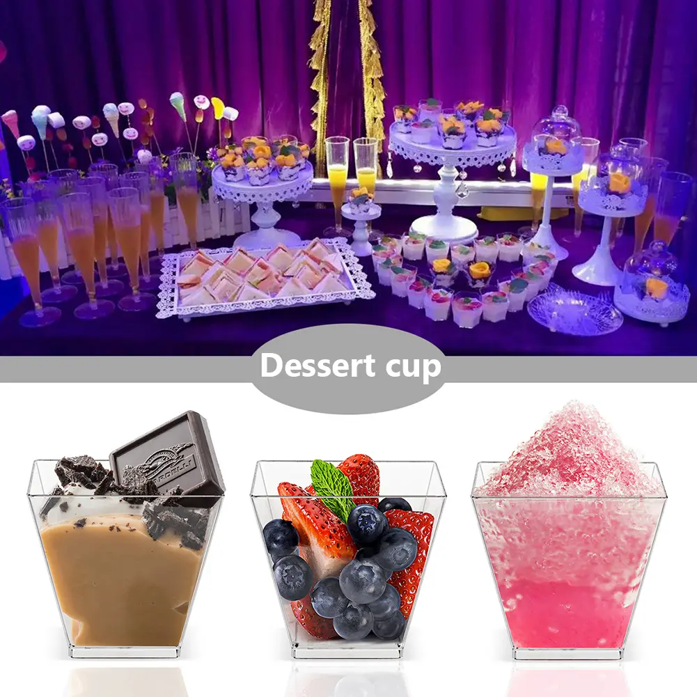 50pcs Parfait Tumbler Kitchen Decor Square Mini Dessert Cups Disposable Supplies Reusable Accessories for Jelly Mousse Ice Cream