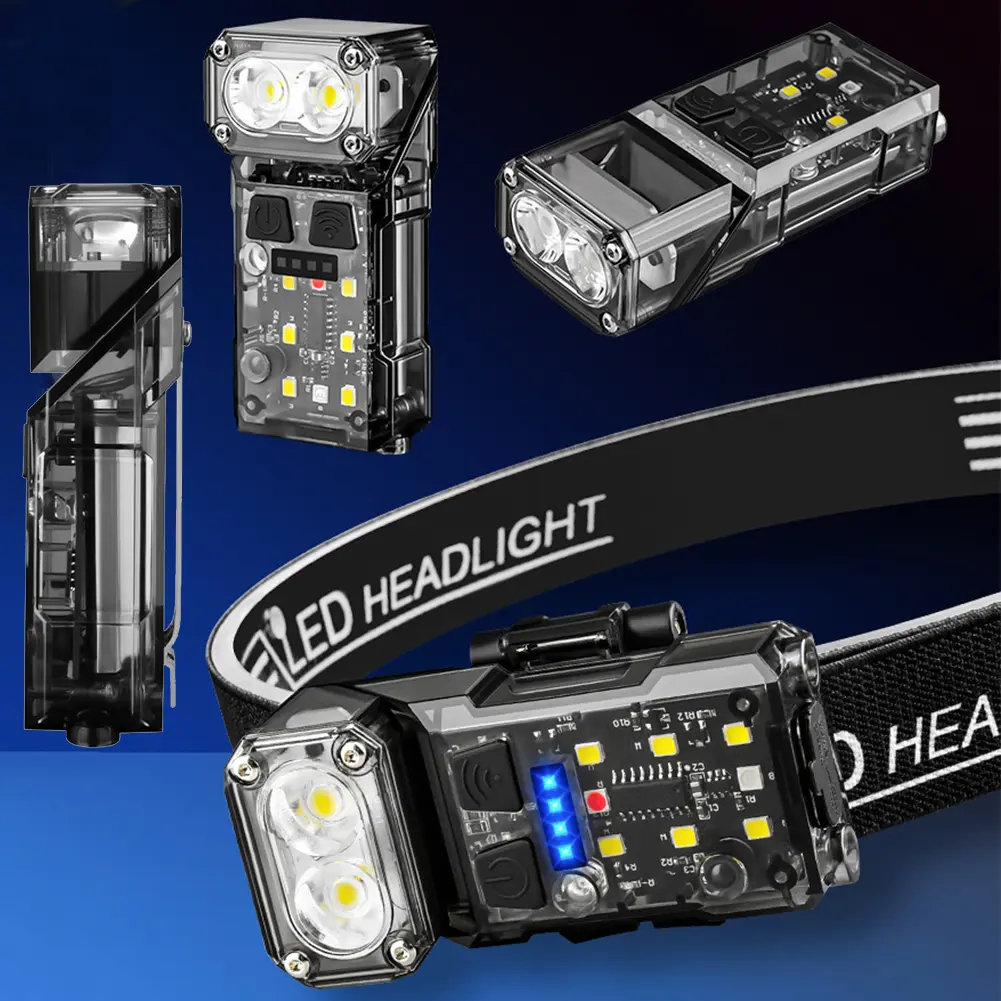 LED Forehead Flashlight Motion Sensor Super Bright Work Light 1200mAh High Brightness Headlamp Power Display for Running Cycling