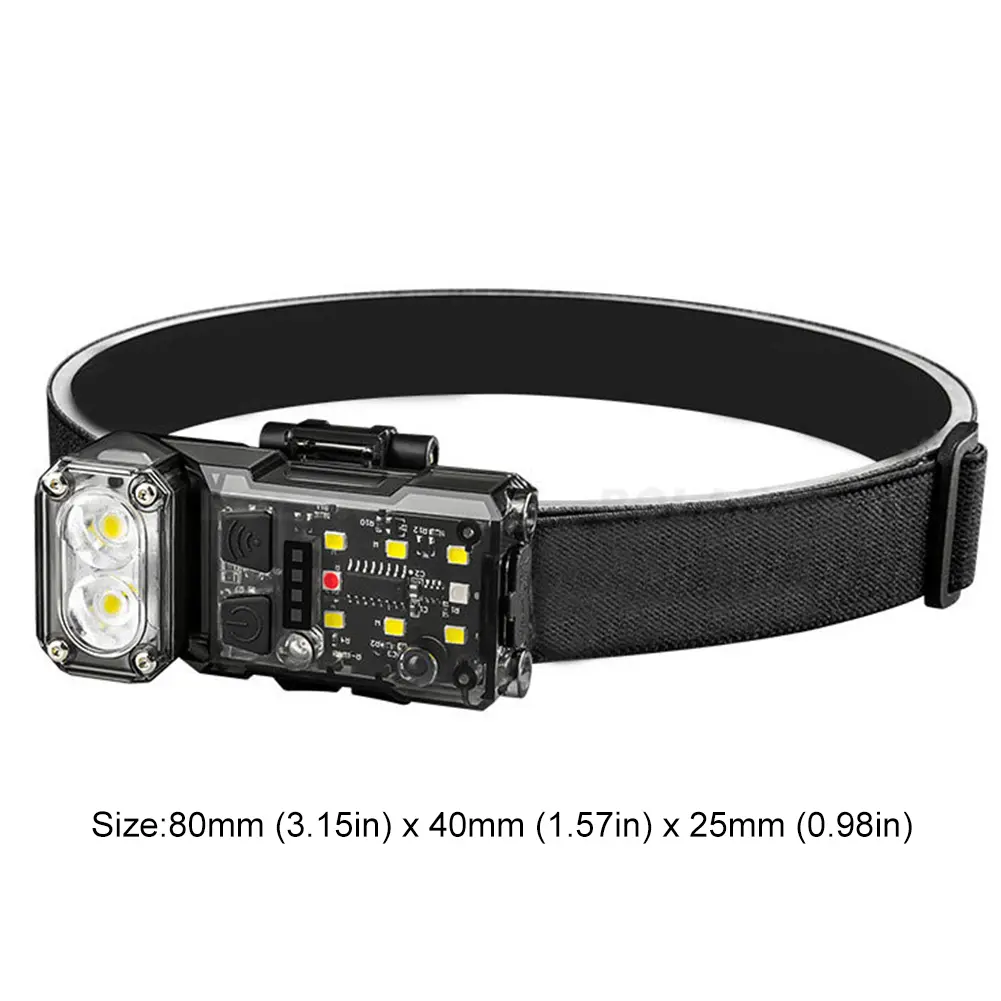 LED Forehead Flashlight Motion Sensor Super Bright Work Light 1200mAh High Brightness Headlamp Power Display for Running Cycling
