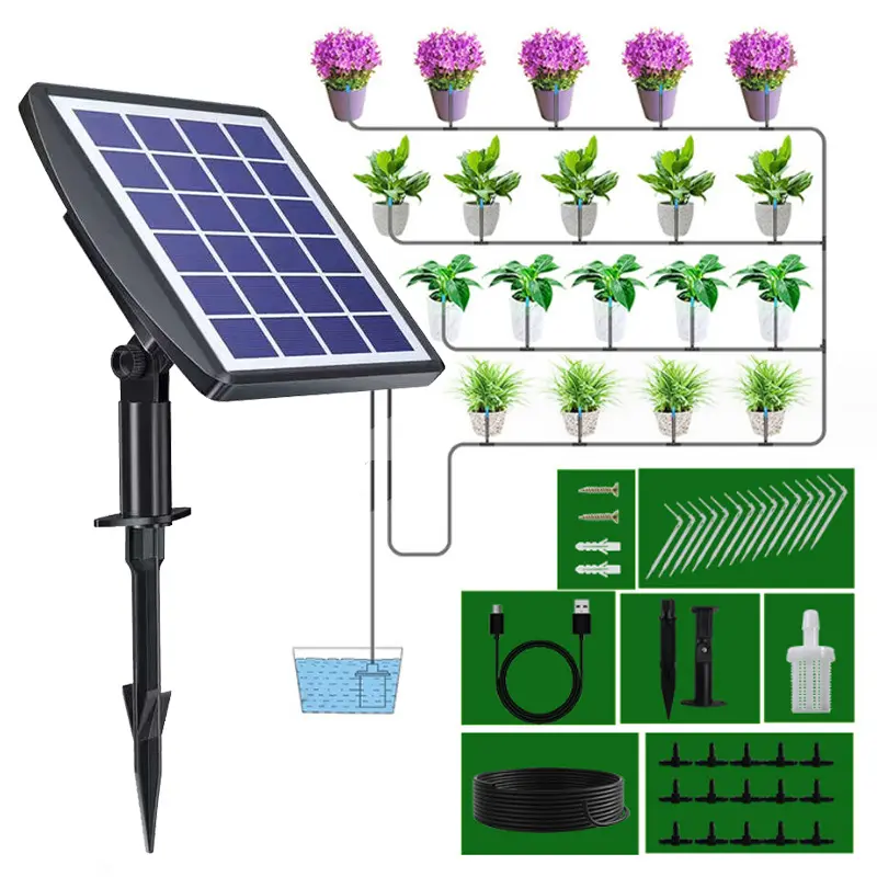 Solar DIY Irrigation Gardening System with Timer Intelligent Automatic Watering Device for Indoor Outdoor Garden