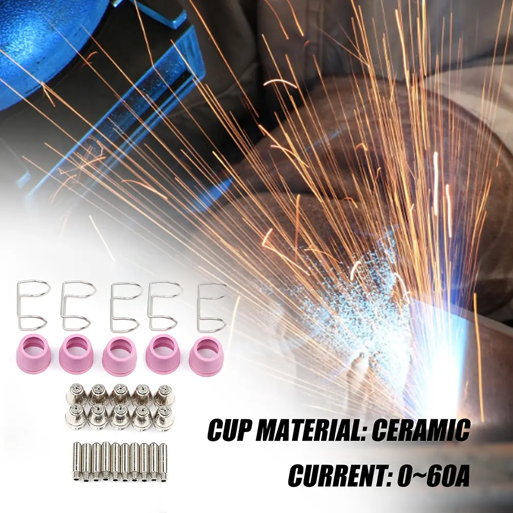 Plasma Cutting Accessories Replacement 30pcs Professional Electrodes Nozzles Sets Guide Ring Shielding Cup for SG55 AG-60 Torch