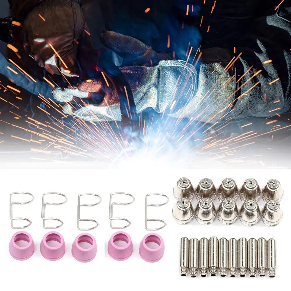 Plasma Cutting Accessories Replacement 30pcs Professional Electrodes Nozzles Sets Guide Ring Shielding Cup for SG55 AG-60 Torch