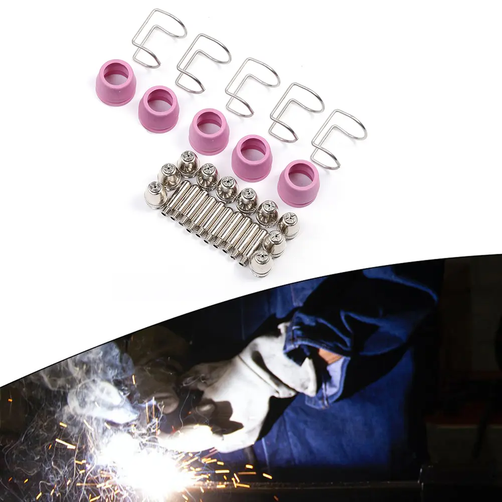 Plasma Cutting Accessories Replacement 30pcs Professional Electrodes Nozzles Sets Guide Ring Shielding Cup for SG55 AG-60 Torch
