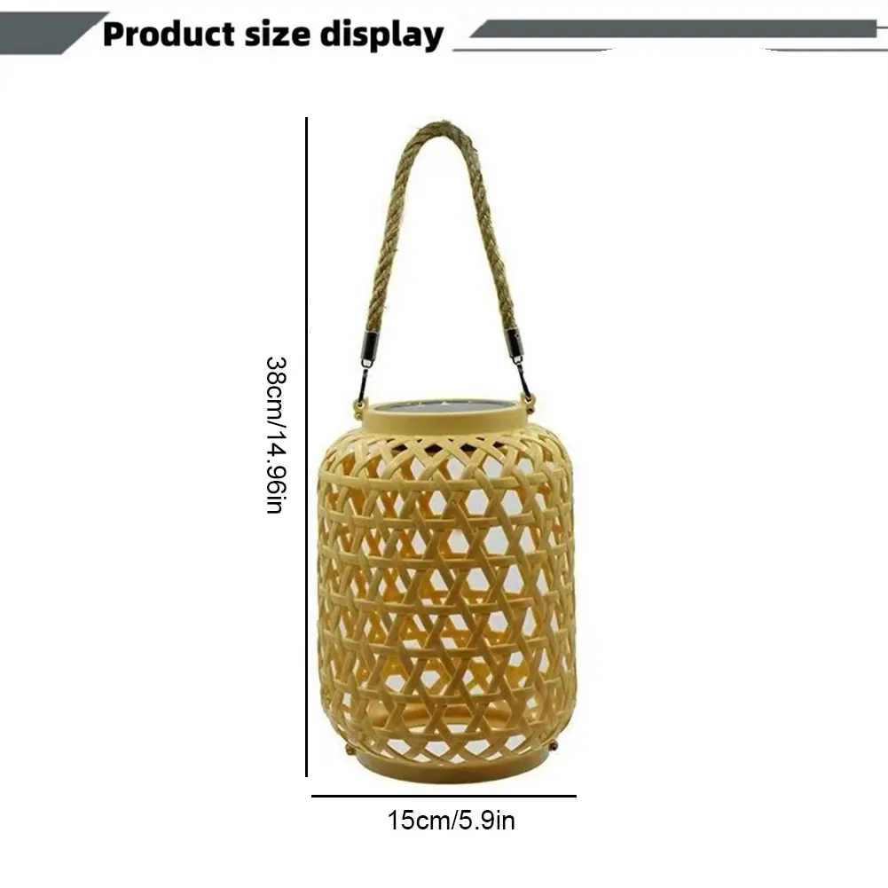 Outdoor Hanging Light with Handle IP55 Waterproof Natural Rattan Bamboo Hanging Solar Light Natural Bamboo Solar Outdoor Light