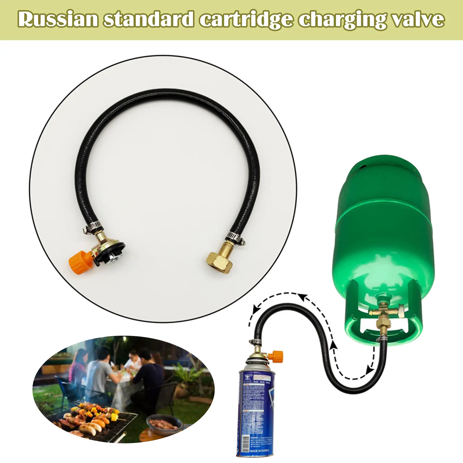 Russian Inflatable Valve Direct Connection Cassette Gas Tank Refilling Connector Rubber Tube for Eastern Europe Camping Supplies