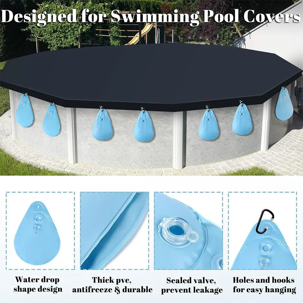 8 Pack Pool Cover Weights with Hooks Heavy Duty Weights Water Bag Leakproof Thick PVC for Winter Pool Cover Hot Tub Weight Bags