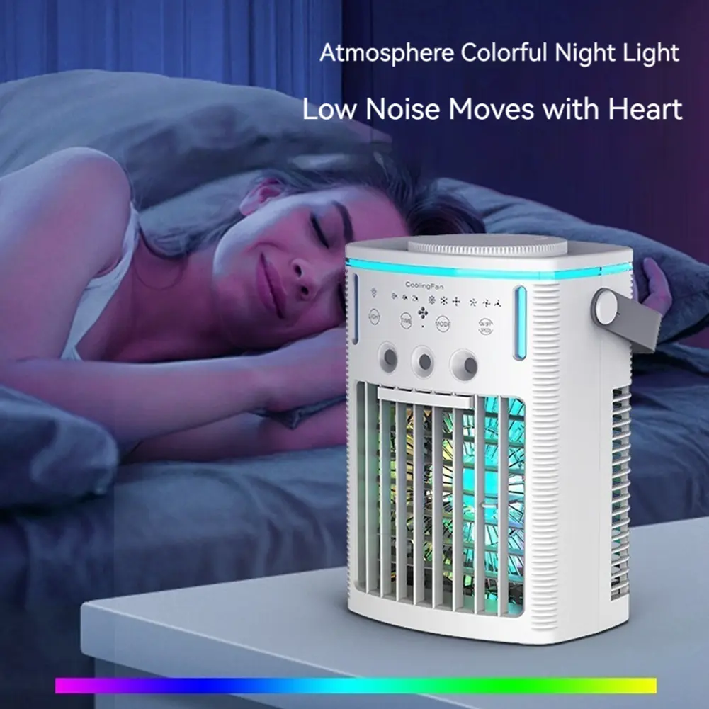 Portable Air Cooler  3 In 1 Air Conditioner Fan Humidifier Mini Air Cooling Fan with 7 Color Night Light 2/4/8H Timing for Home