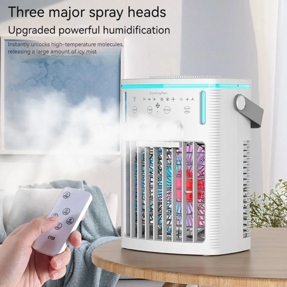 Portable Air Cooler  3 In 1 Air Conditioner Fan Humidifier Mini Air Cooling Fan with 7 Color Night Light 2/4/8H Timing for Home