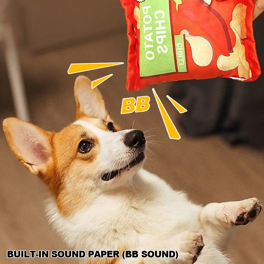 Potato Chip Bag Funny Dog Toys Plush Squeaker Food Toy for Small Medium Dogs Interactive Squeaky Chew Puppy Toys