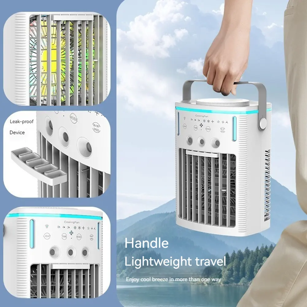 Portable Air Cooler  3 In 1 Air Conditioner Fan Humidifier Mini Air Cooling Fan with 7 Color Night Light 2/4/8H Timing for Home
